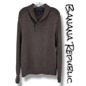 Banana Republic Elevated Shawl Sweater Brown Lambs Wool Cozy Warm Mens Size Med